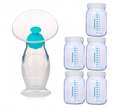 Coletor e Extrator de leite Nuby + 5 Potes de Vidro para Armazenar leite materno